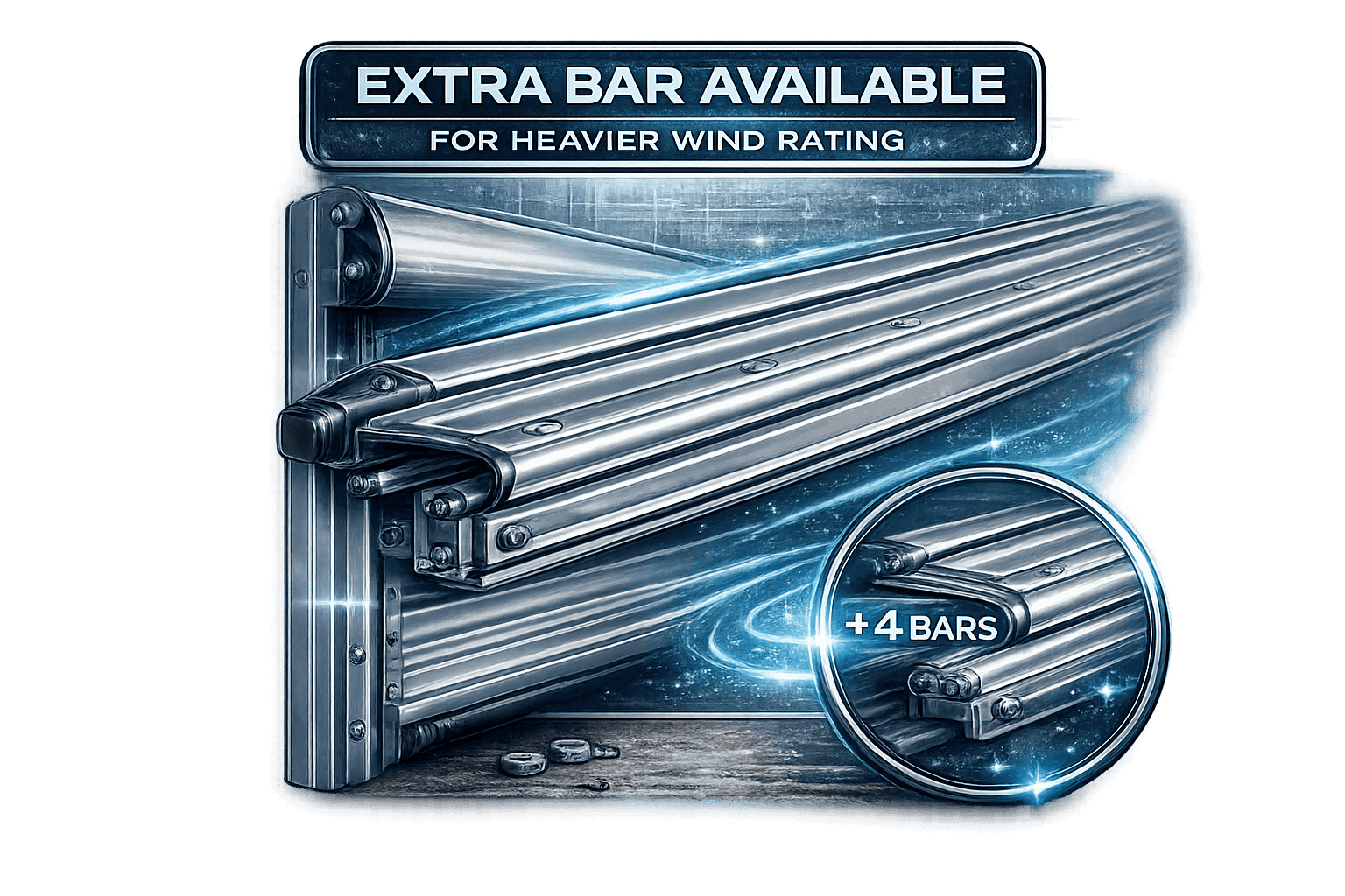 Extra bar for wind resistance on laundry equipment.