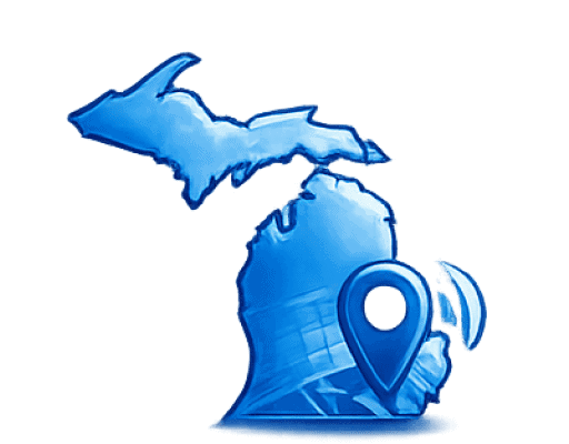Blue waterproofing and drainage system with location marker icon.