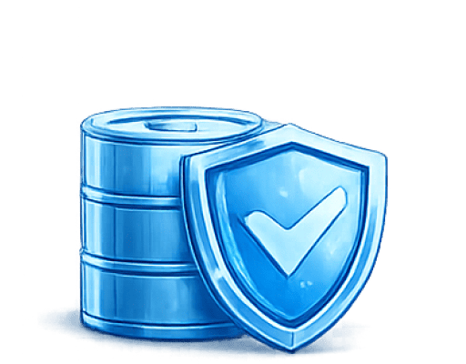 Secure database icon with shield and check mark for data protection.