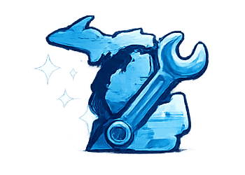Illustration of a washing machine with a wrench for repair services.