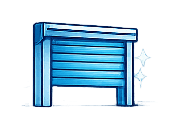 Modern blue garage door with shiny highlights for repair and replacement.