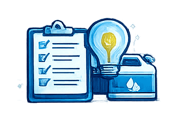 Checklist and lightbulb representing laundry solutions and ideas.
