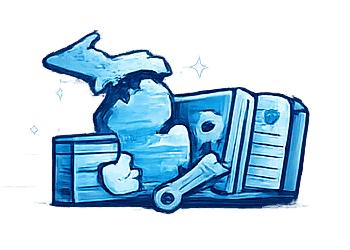 Illustration of washing machine repair tools and parts for website focus.