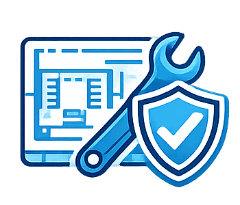 Website repair tools with shield icon for security and maintenance.
