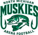 Logo of North Michigan Muskies football team featuring a fish and hooks.