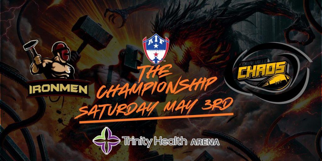 West Michigan Ironmen face Chaos in a fierce football game at Trinity Health Arena.