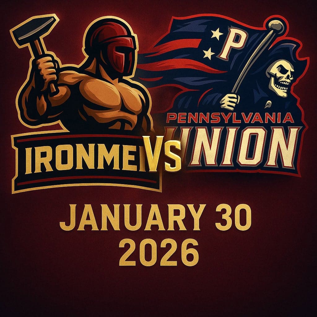 West Michigan Ironmen vs Pennsylvania Union football game poster, January 30, 2026.