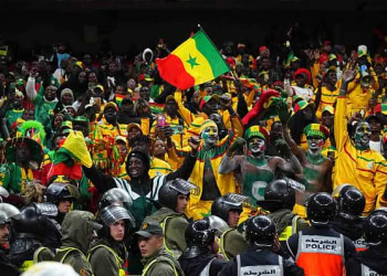 Senegal fans  celebrate  during the AFCON final between Morocco and Senegal at Complexe Sportif Prince Moulay Abdellah, Rabat, Morocco on January 19, 2026.  (Photo by Ulrik Pedersen/NurPhoto via Getty Images)