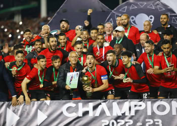 Zineddine Belaid of USM Alger (c) celebrates victory with trophy during the CAF Confederation Cup 2022/23 Final, second leg between USM Alger and Young Africans at the 5 July Stadium in Algiers, Algeria on 03 June 2023 @BackpagePix