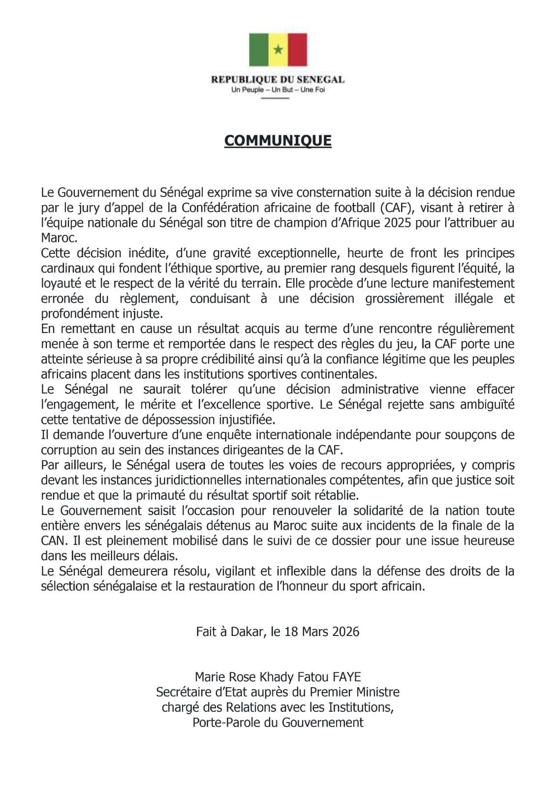 CAN 2025 : Le gouvernement sénégalais tape du poing sur la table et exige une enquête internationale pour corruption à la CAF - wiwsport