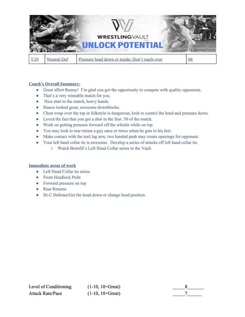 Wrestling Vault Coach's Corner film breakdown for wrestling techniques.