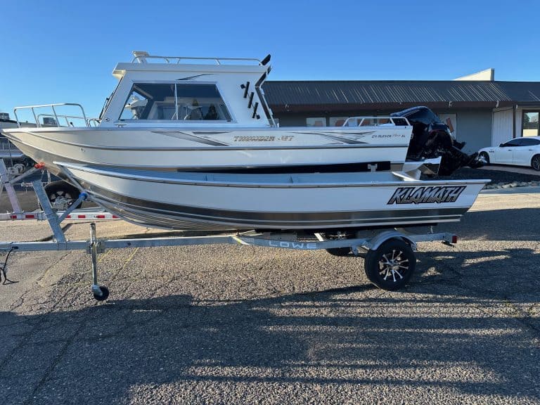 Klamath 15 Advantage S boat on trailer at ASFB Marine.
