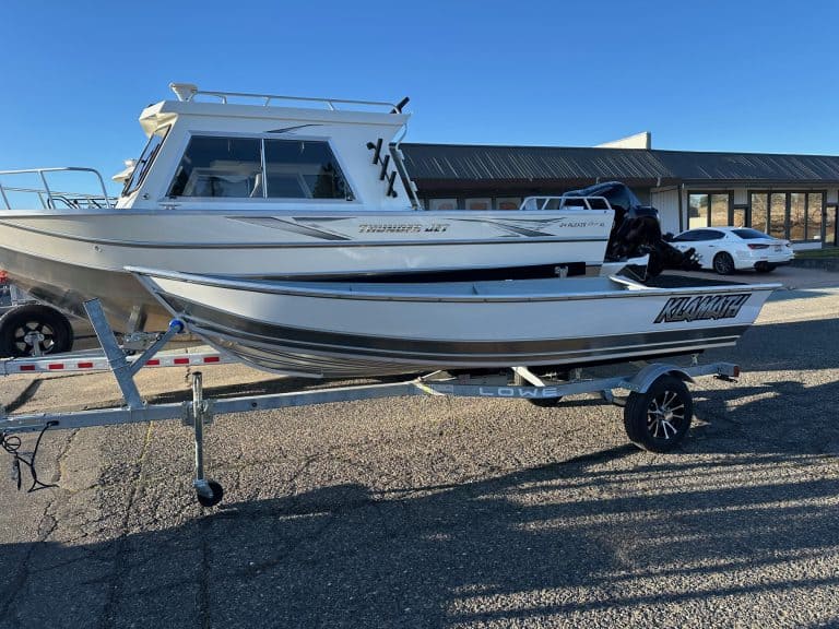 Klamath 2025 15 Advantage S boat on trailer at ASFB Marine.