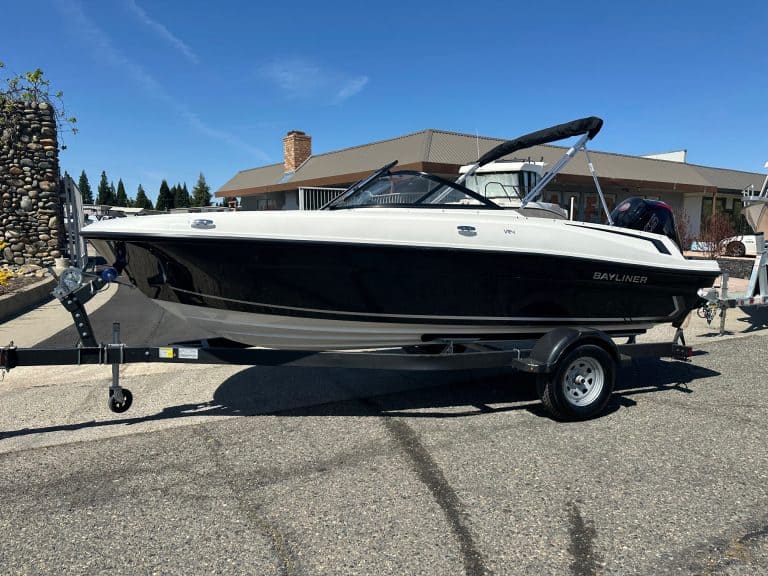 High-quality 2025 Bayliner VR4 with 115HP Mercury engine on trailer.