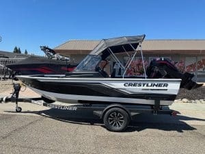 Crestliner Fish Hawk boat featuring Mercury 115HP outboard motor, ideal for fishing and recreational.