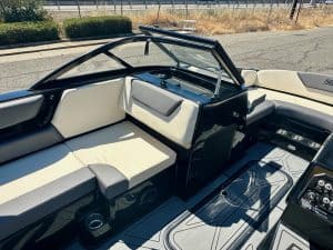 Interior view of the Heyday WT2 DC boat with seating and dashboard.