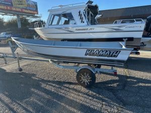 Klamath 15 Advantage S boat on trailer at ASFB Marine.