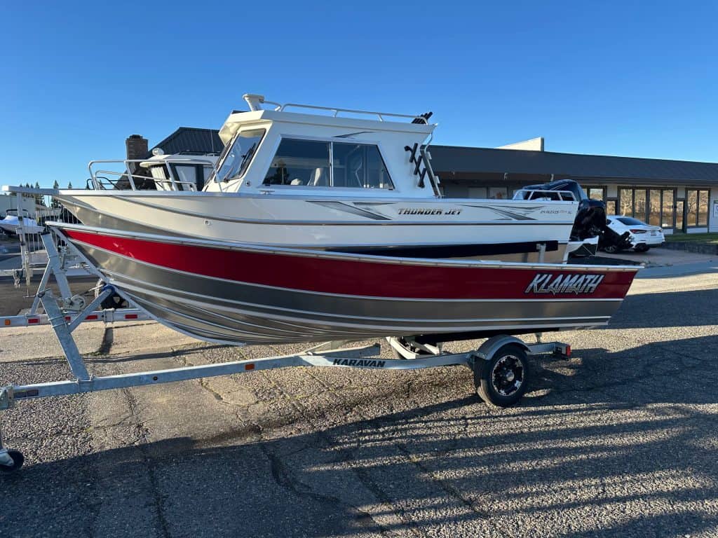 Klamath 2025 Advantage S fishing boat on trailer for sale.
