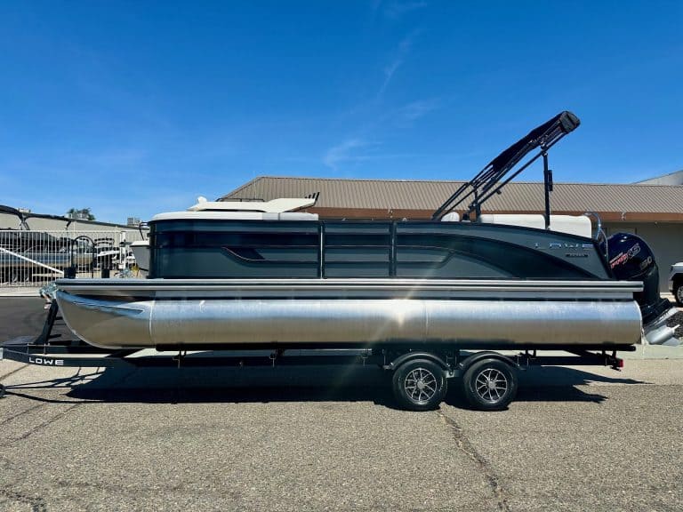 Pontoon boat with Mercury 150HP Pro Xs engine for sale.