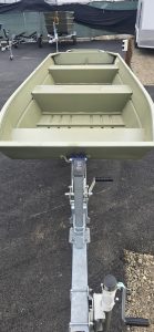 Klamath 10 JAC boat on trailer, ready for water, 2025 model.