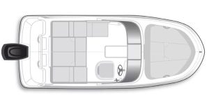 Outboard-powered Bayliner VR4 boat with spacious interior and modern design.
