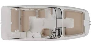 Interior view of the 2026 Bayliner D Series D22I boat, showcasing seating and control area.