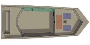 Image of a Crestliner Retriever Jon Deluxe 1760 Tiller boat layout.