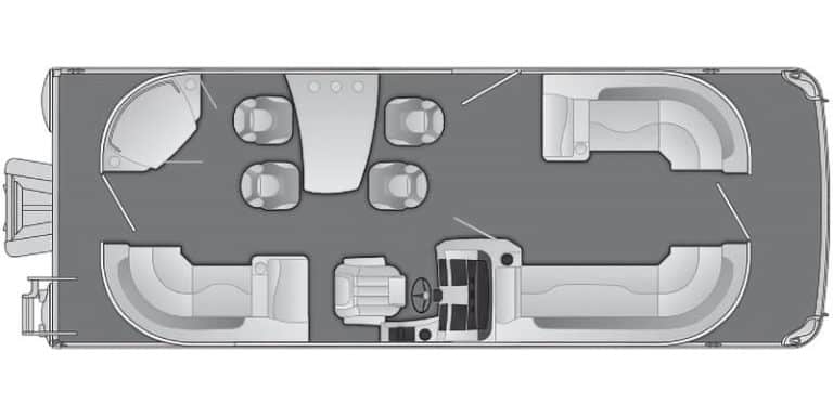 Top view of the Bennington L Series 24 LPD boat interior layout.