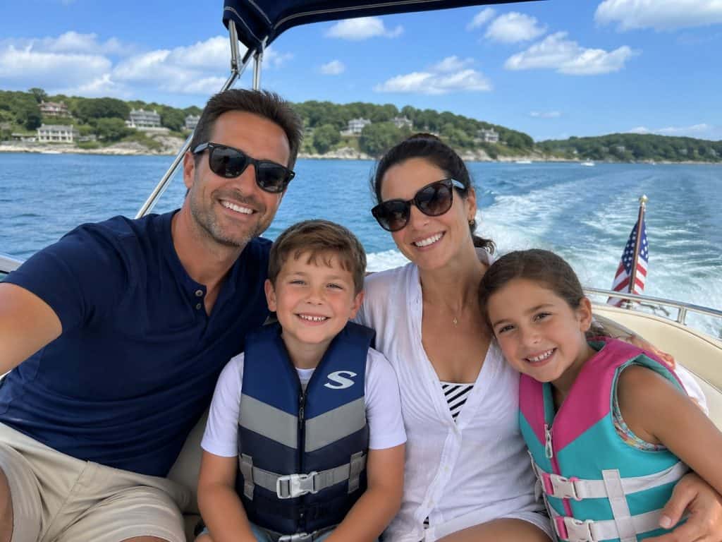Boat family enjoying a day on the water during a 25-hour break-in service.