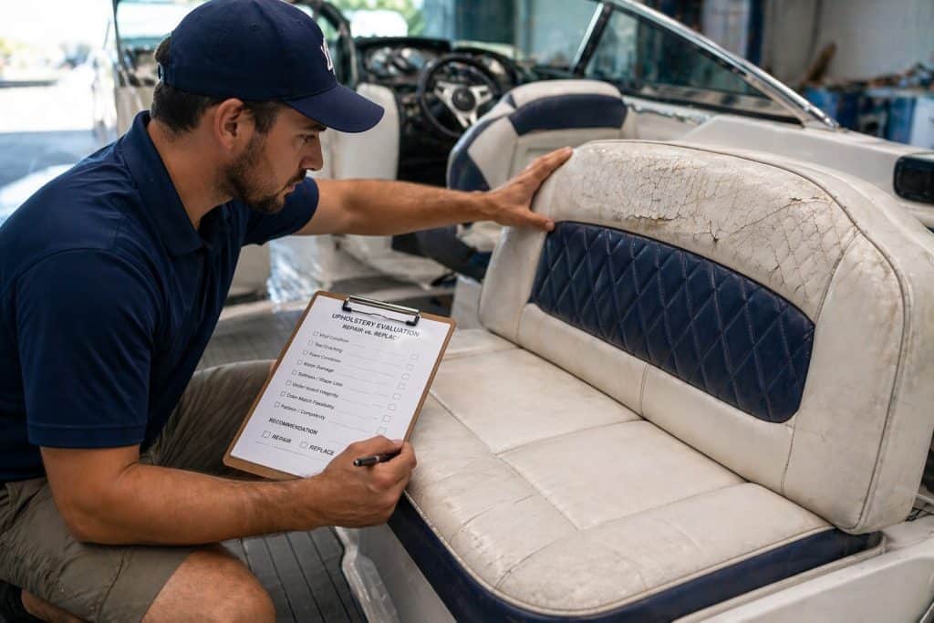 Expert upholstery repair for boat seats and cushions.