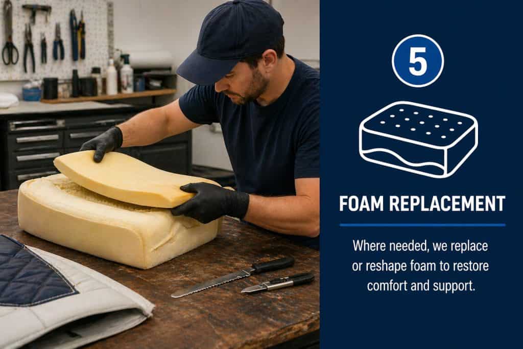 Upholstery foam replacement for furniture restoration and support.