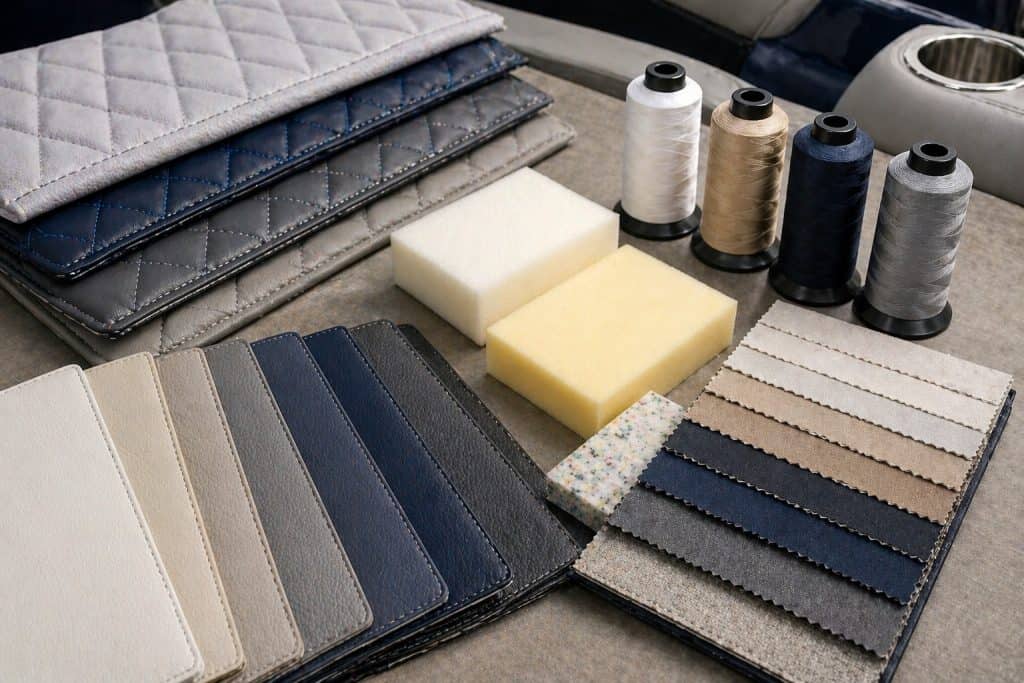 High-quality upholstery fabrics, foam, and thread for furniture repair projects.
