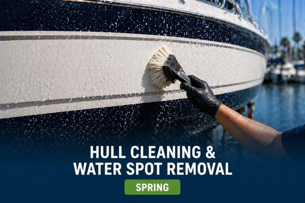 Hull cleaning and water spot removal for boats during spring season.