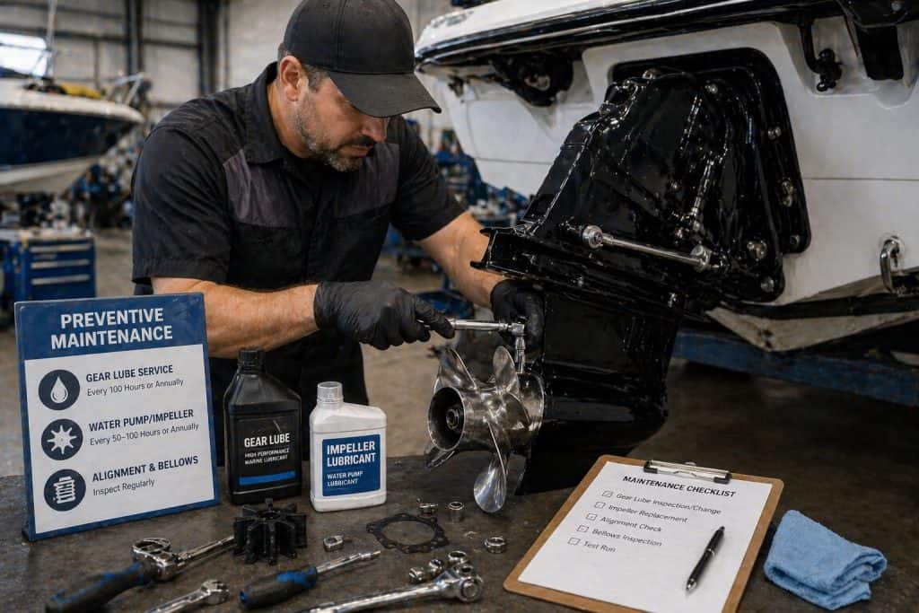 Professional outdrive and lower unit maintenance for optimal boat performance.