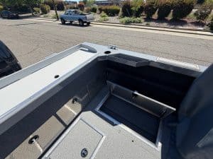 Durable storage compartment on the 2026 Thunder Jet Luxor boat.