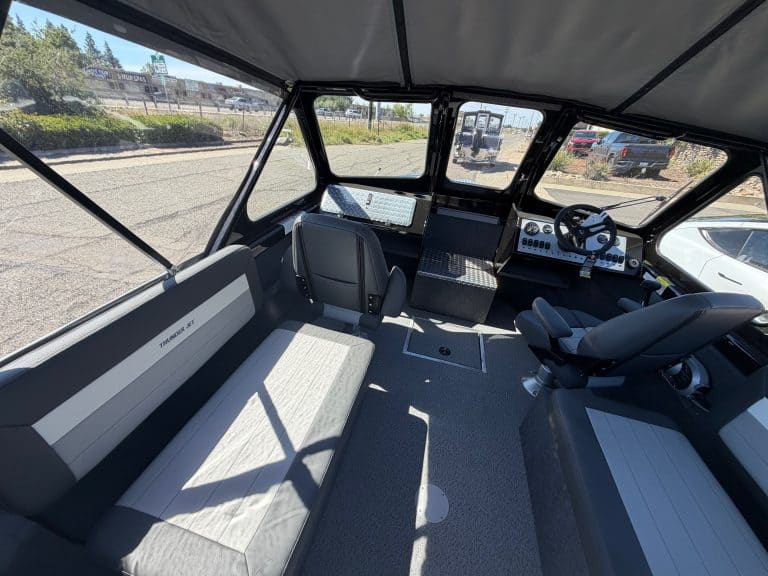 Interior view of the Thunder Jet Luxor 185 with Mercury 150HP engine.