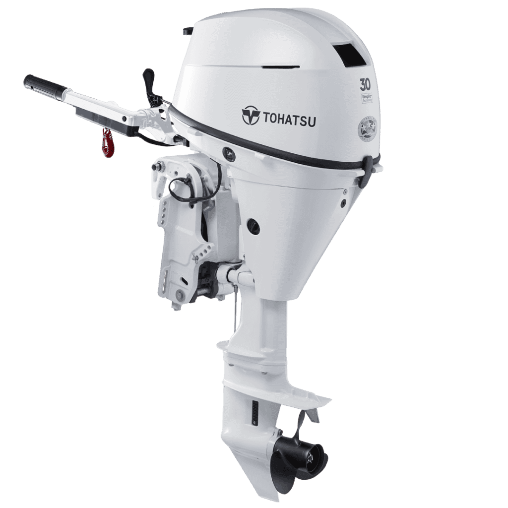 Tohatsu 30 HP outboard motor for boats, high performance marine engine.
