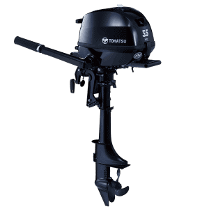 Outboard motor Tohatsu 3.5 HP MFS3.5CS for small boats and marine applications.