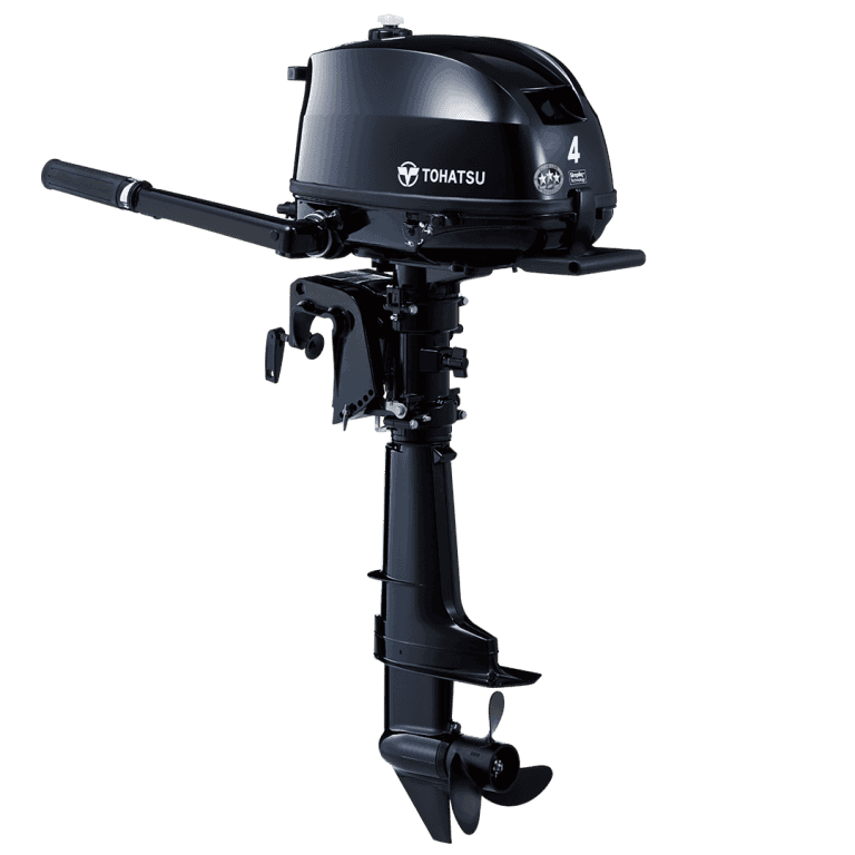 High-performance Tohatsu 4 HP outboard engine for small boats. Compact, reliable, and efficient mari.