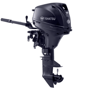 Tohatsu 9.9 HP outboard engine for boats, compact and powerful marine motor.