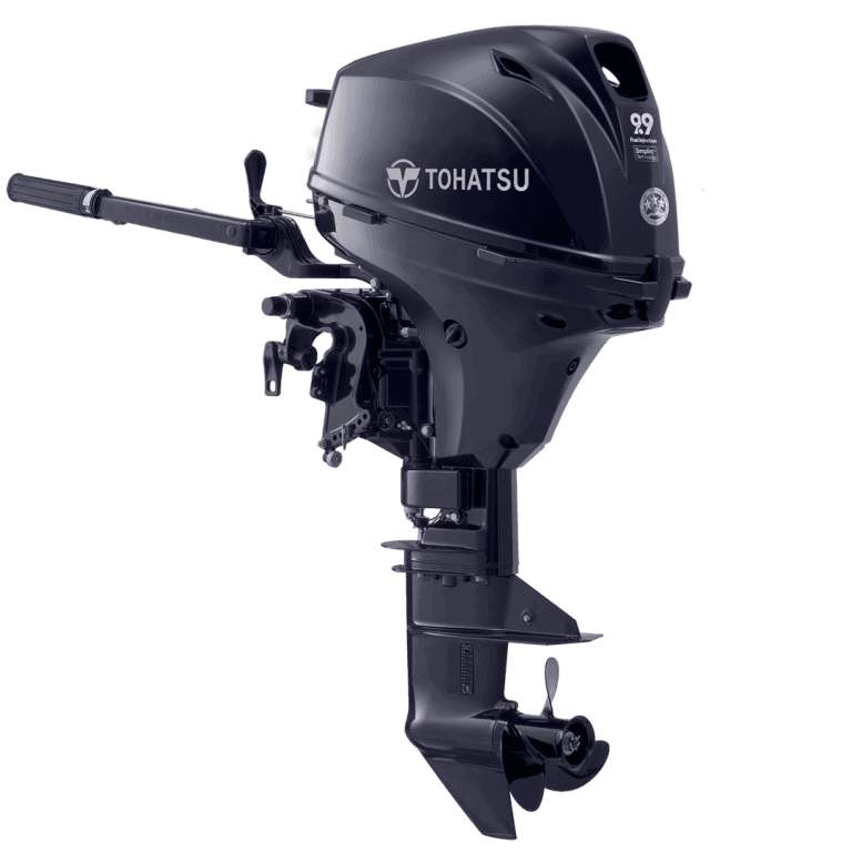 Tohatsu 9.9 HP outboard engine for boats, compact and powerful marine motor.