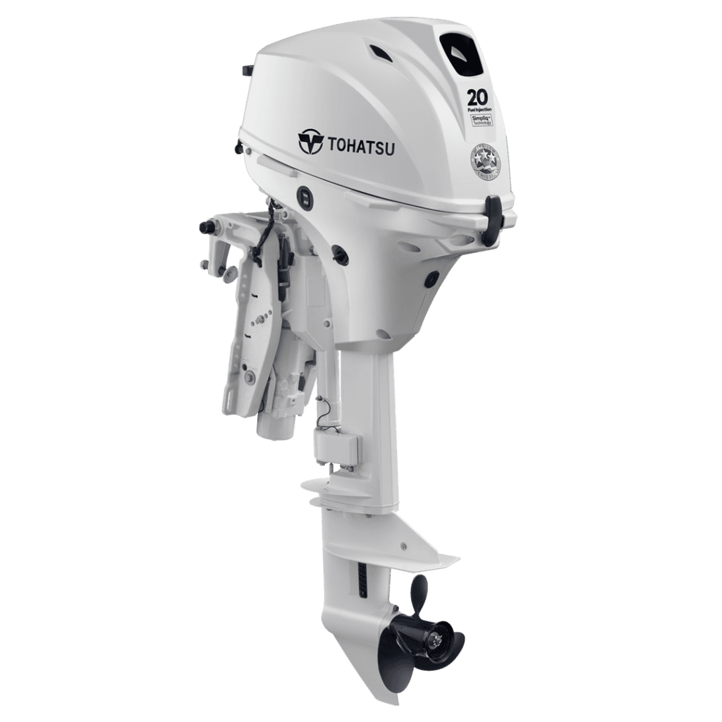 Outboard motor Tohatsu MFS20EWEPTS with remote control system.