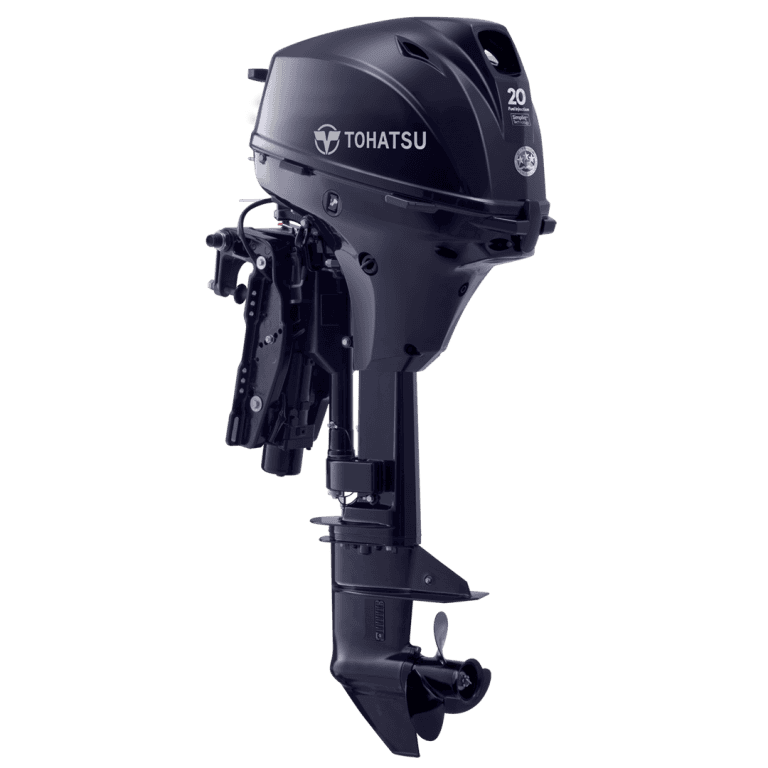 Tohatsu MFS20EEPTUL outboard motor for boats, remote control model.