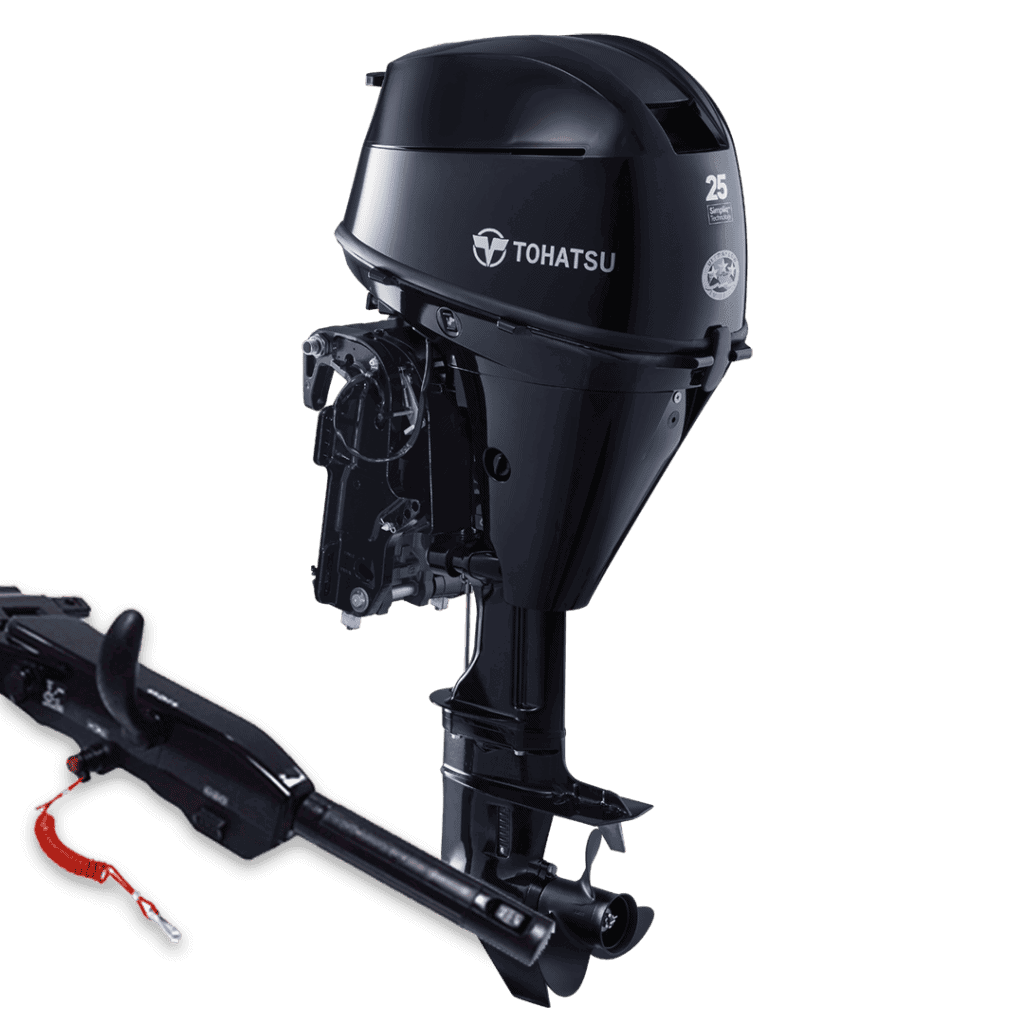 Tohatsu MFS25DETL outboard motor for boats, high performance marine engine.