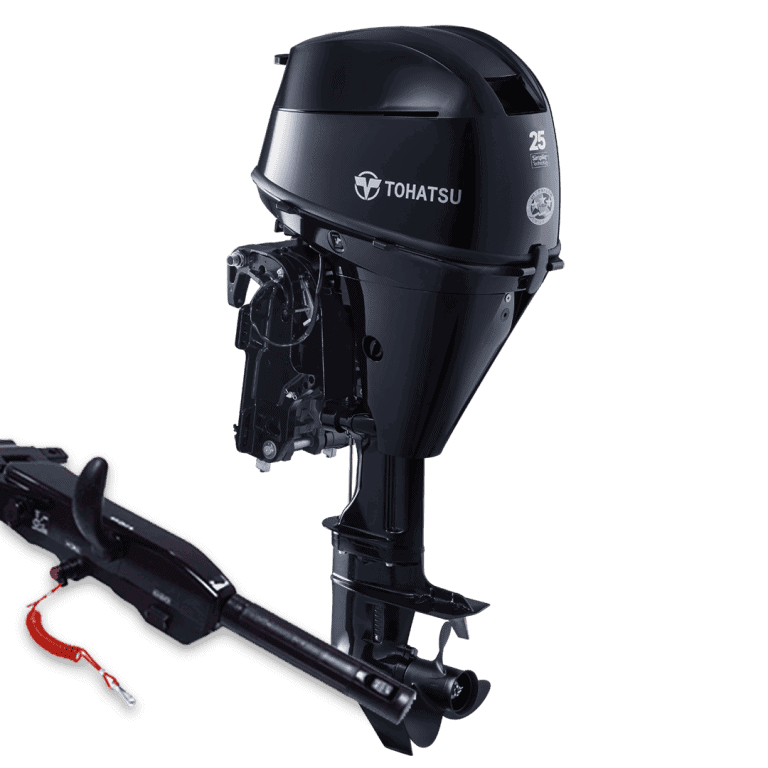 Tohatsu MFS25DETL outboard motor for boats, high performance marine engine.