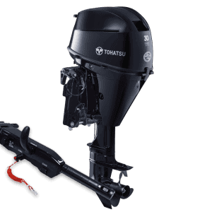 Outboard motor Tohatsu MFS30DETS for boats, compact and powerful marine engine.