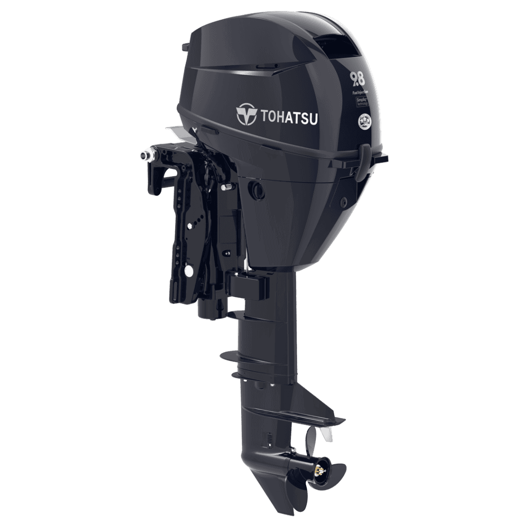 Outboard motor Tohatsu MFS9.8CEPTL with remote control system.