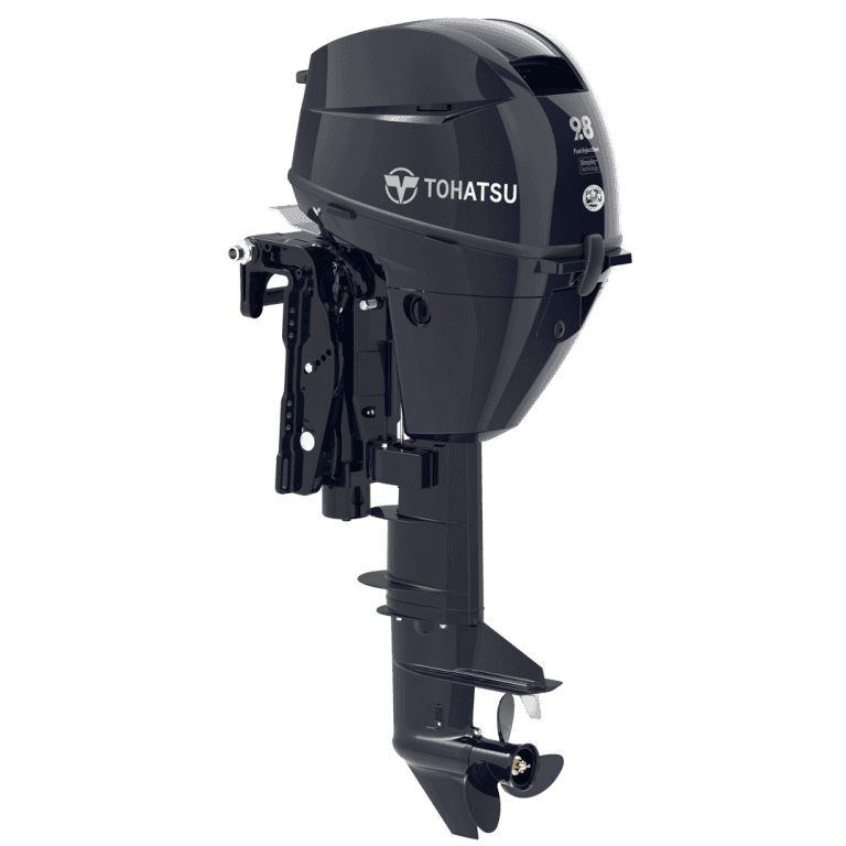 Outboard motor Tohatsu MFS9.8CEPTL with remote control system.
