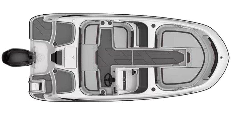 2026 Bayliner M Series M17 boat interior view with seating and steering.