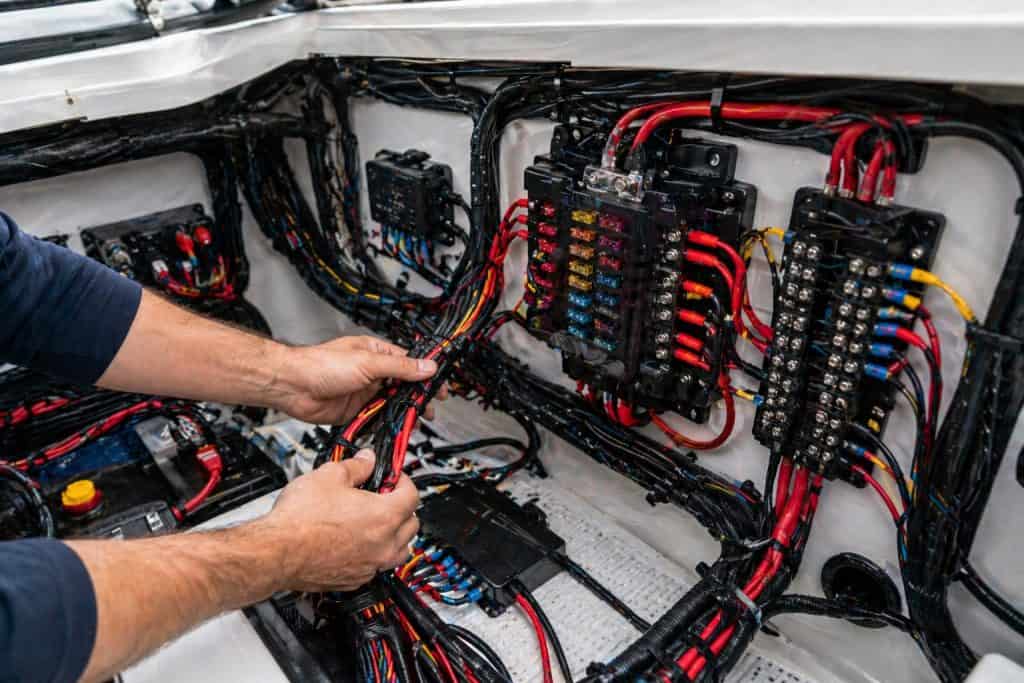 Marine electrical wiring and installation for boat repair and maintenance.